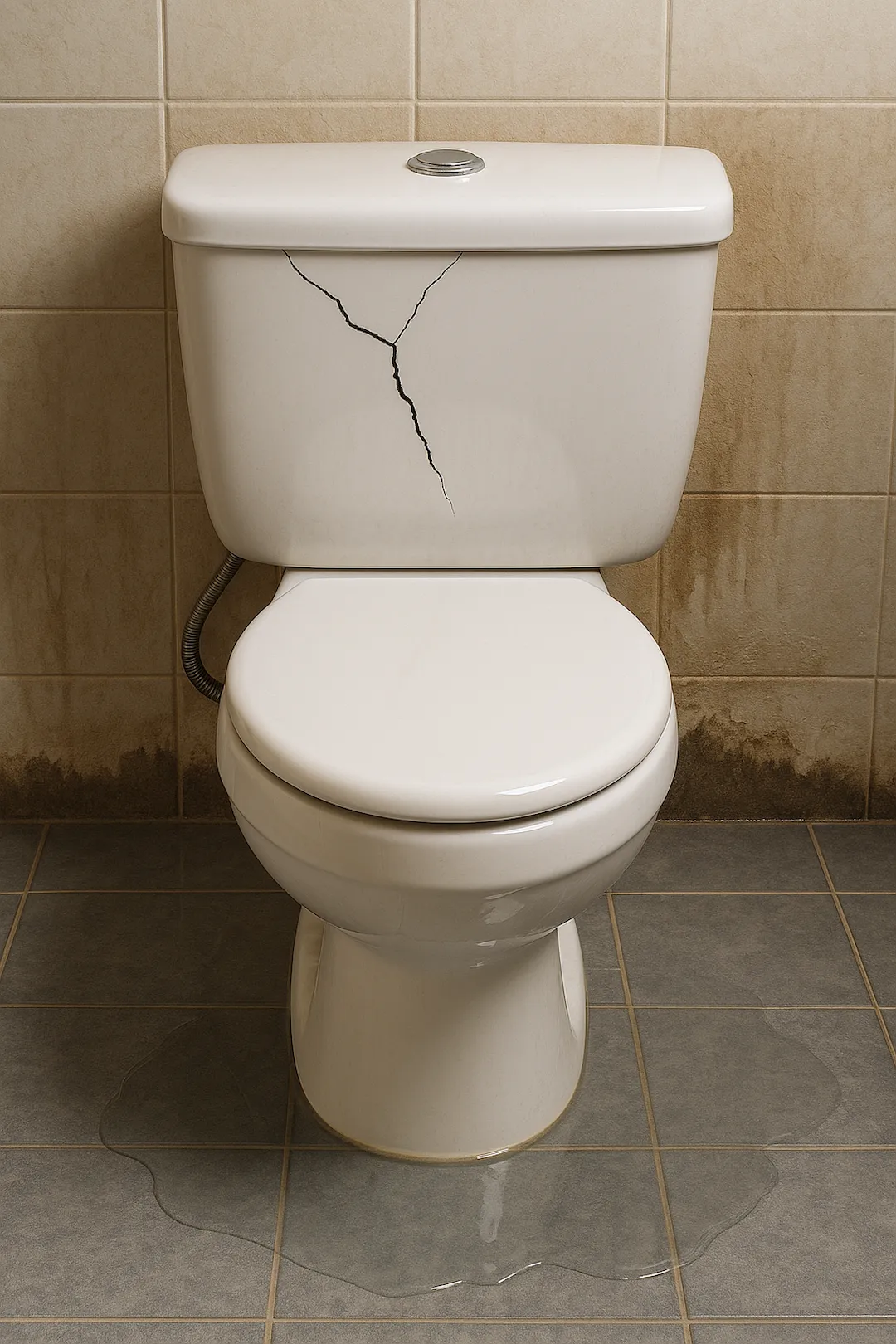 Cracked toilet tank causing clean water leak