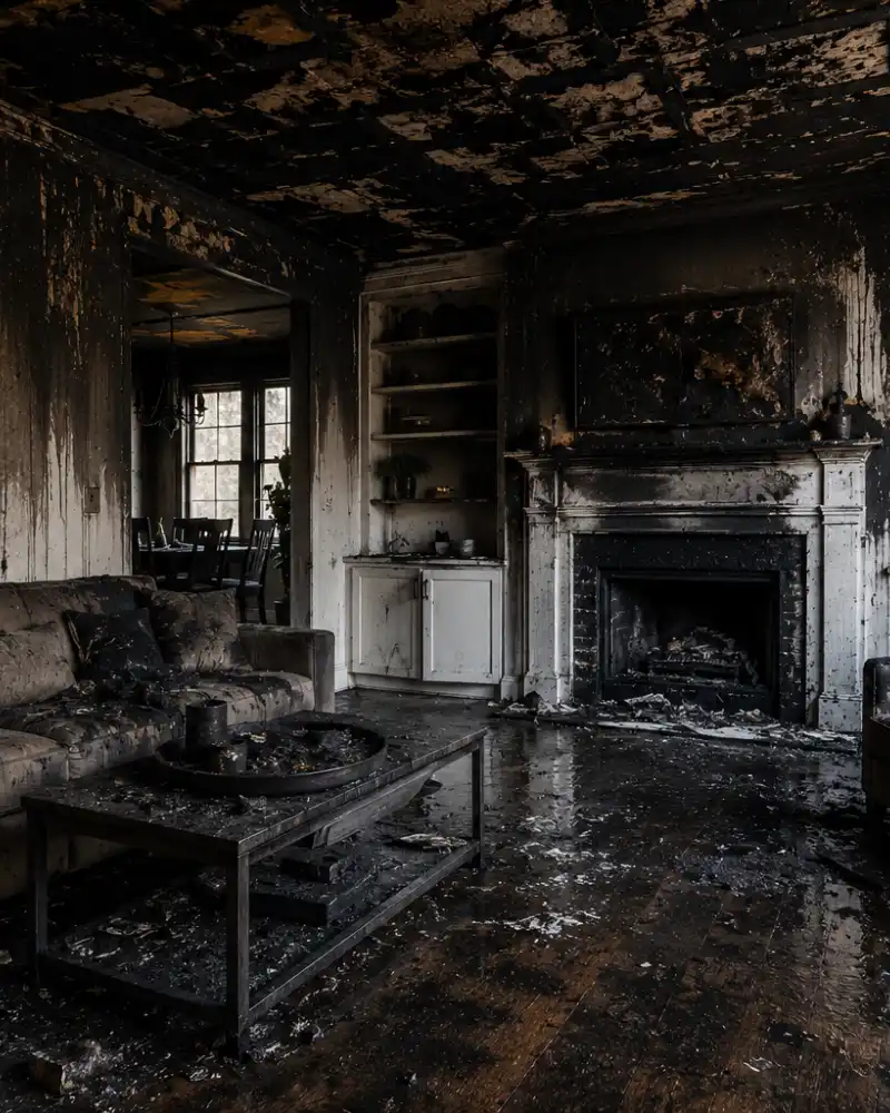 Fire and smoke damage requiring professional cleanup and restoration